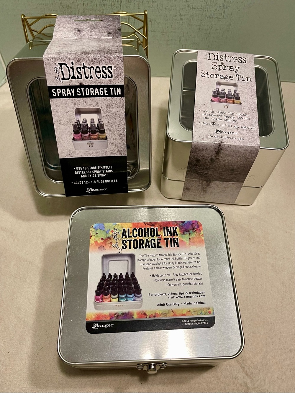 TIM HOLTZ Ranger Distress Alcohol Ink and Spray Storage Tins - Silver Metal
